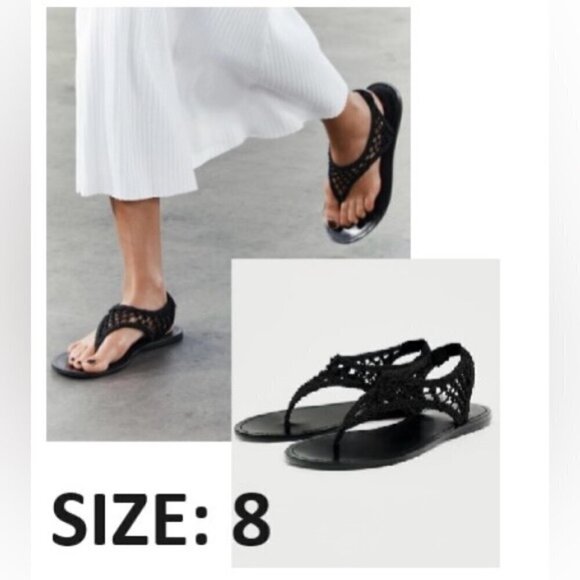 Zara - Ladies, Low Heel Sandals - Black. Size: 8 (US) NWT - Picture 1 of 15